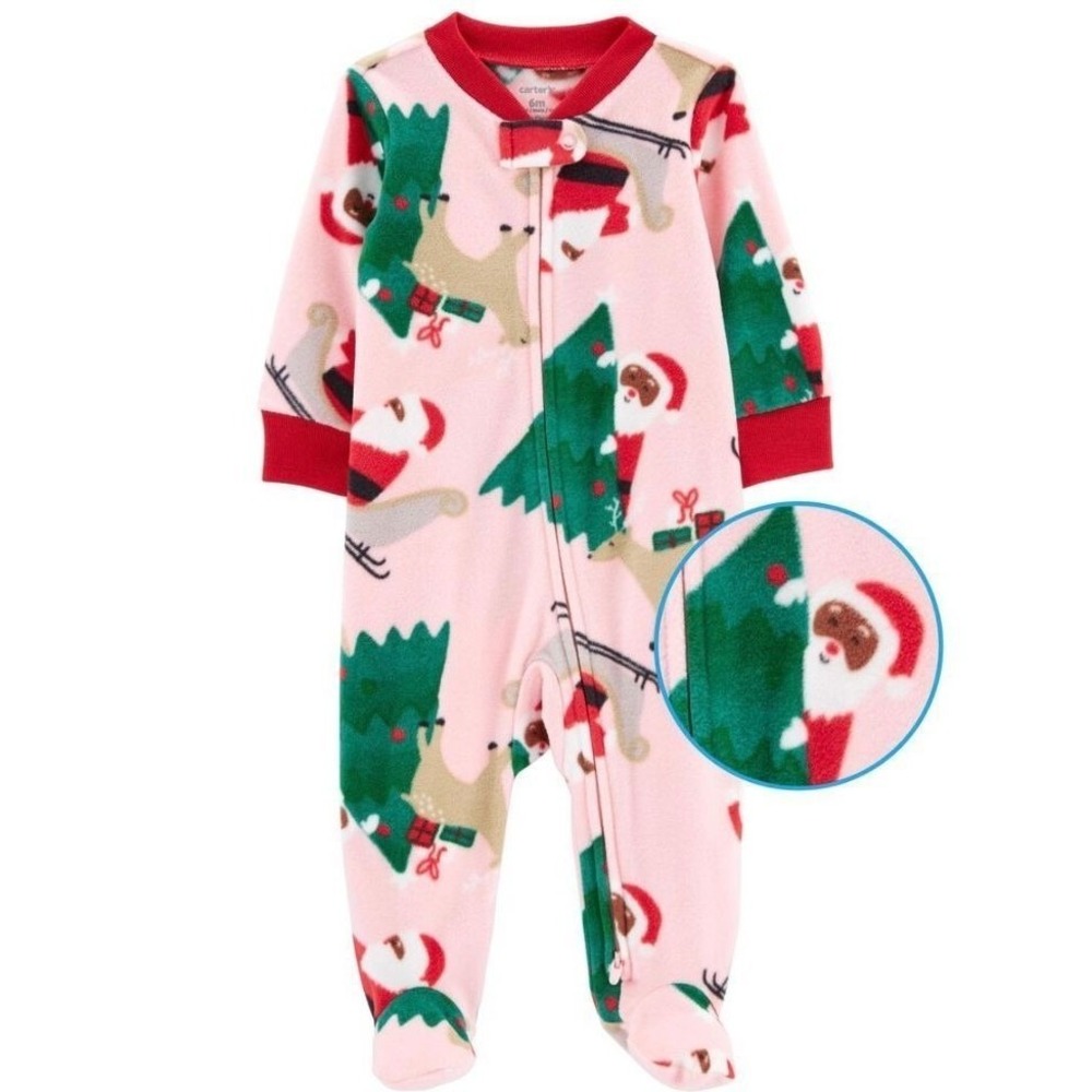 NWT Baby Santa Fleece Zip Up Sleep and Play 3 Months